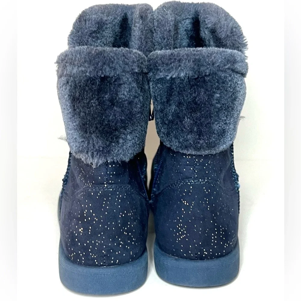 Roebuck & Co Girls Pull On Glitter Faux Fur Lined Winter Boots Sz 5